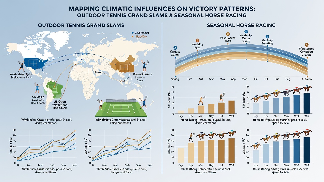 Detailed chart of temperature and precipitation effects on win rates at key tennis and racing venues